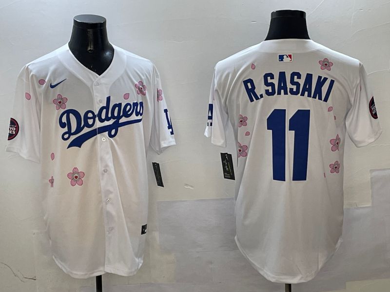 Men Los Angeles Dodgers #11 R.Sasaki White Sakura Edition 2025 Nike MLB Jersey style 1->los angeles dodgers->MLB Jersey